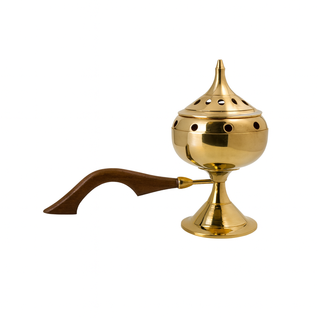 Brass Incense Burner w/ Handle 7" H