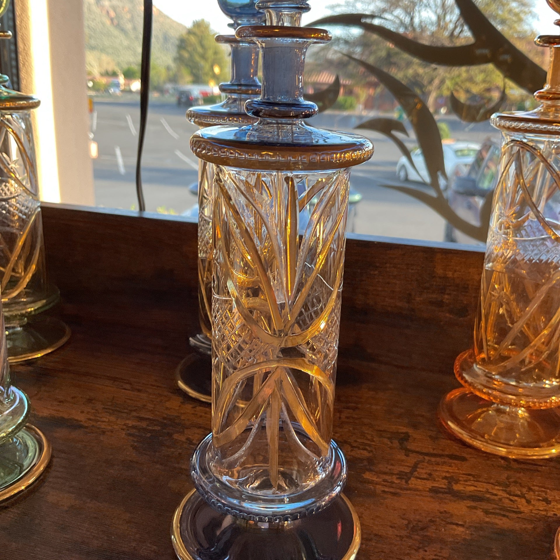 Large blue 24k gold blue perfume bottle handmade