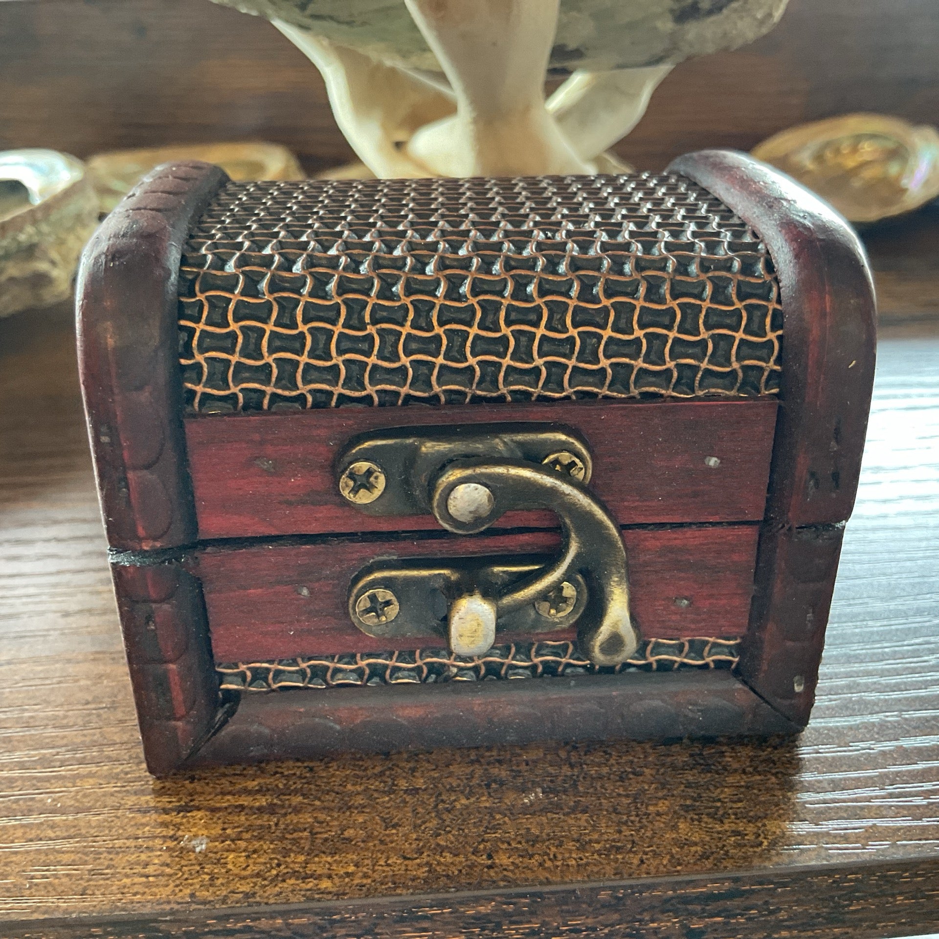 Antique Wooden Chest Storage Box Rosewood Color (2.5"L x 3.25"W x 2.5"H) - Design A