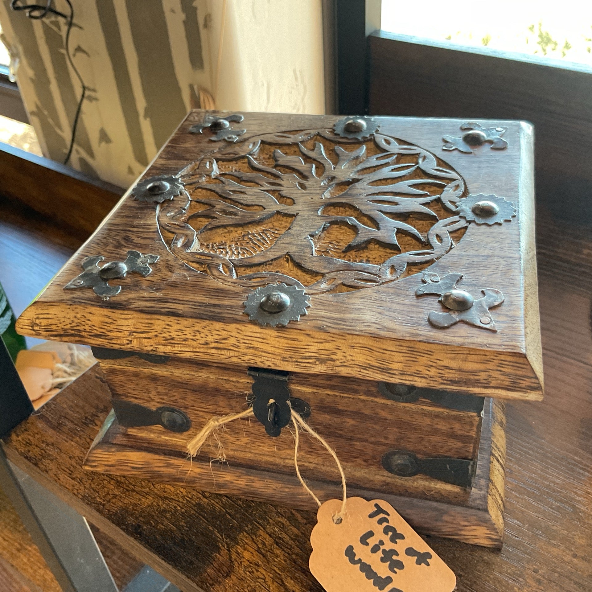6" Tree of Life Carved Wood Box