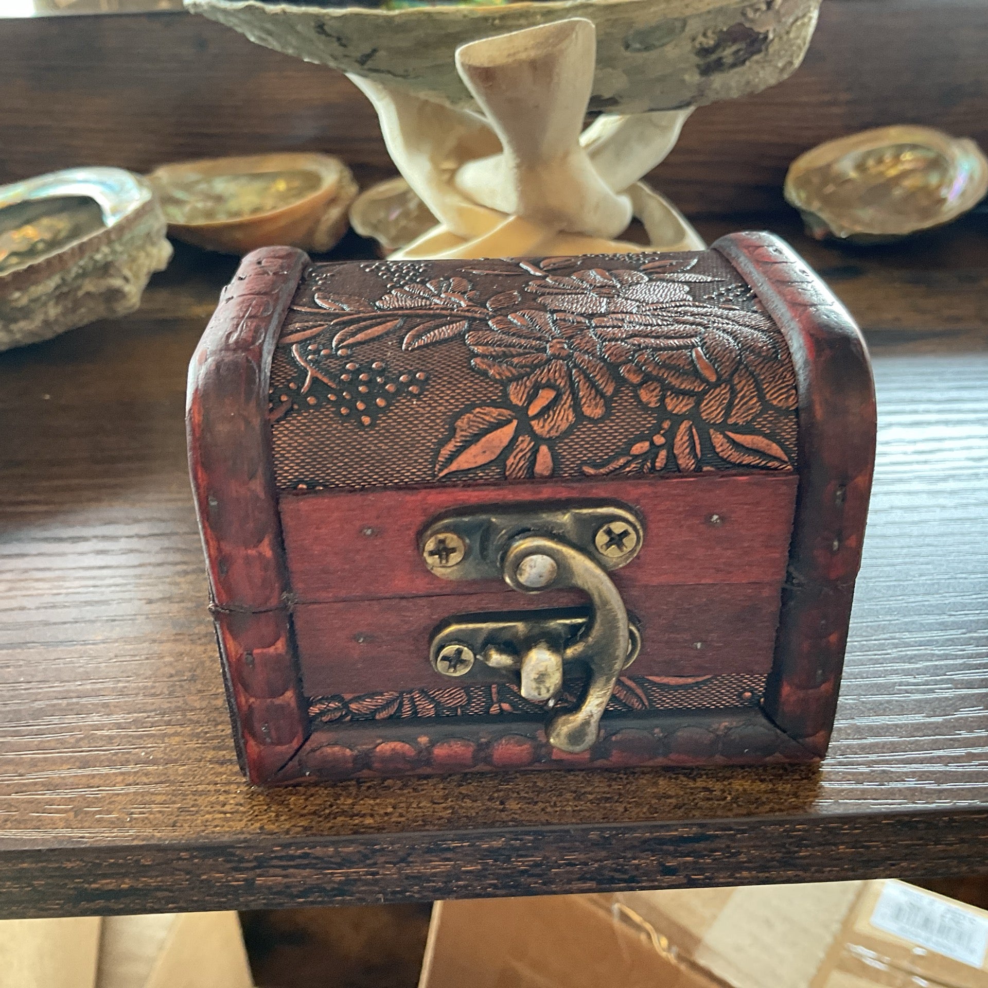 Antique Wooden Chest Storage Box Rosewood Color (2.5"L x 3.25"W x 2.5"H) - Design B