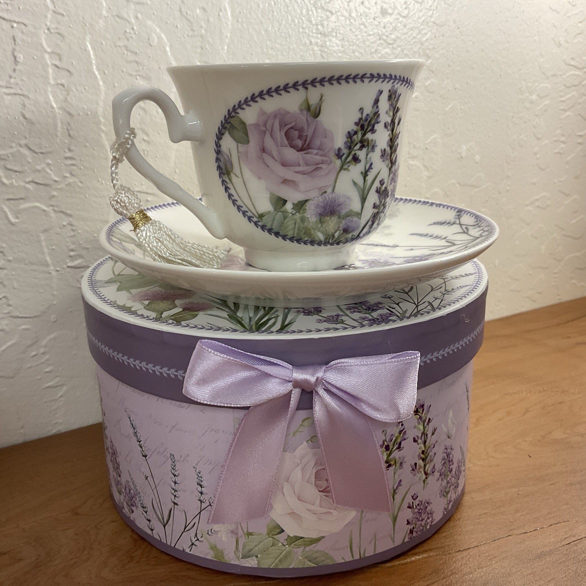 Lavender Bone China Tea/Coffee Cup and Saucer in Gift Box