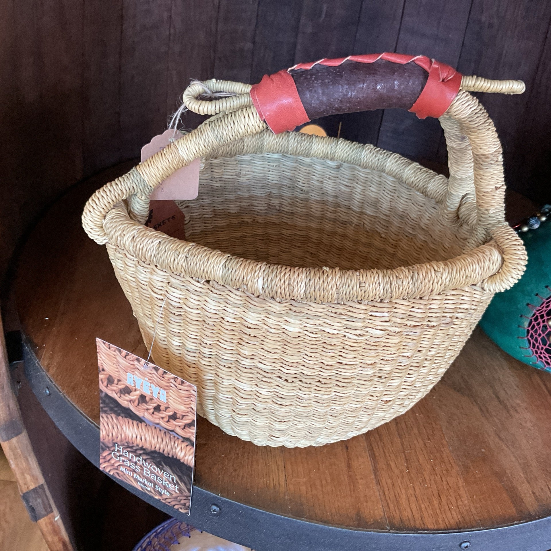Mini Market Style Grass Basket Neutral Colors 9" x 5" x 7"