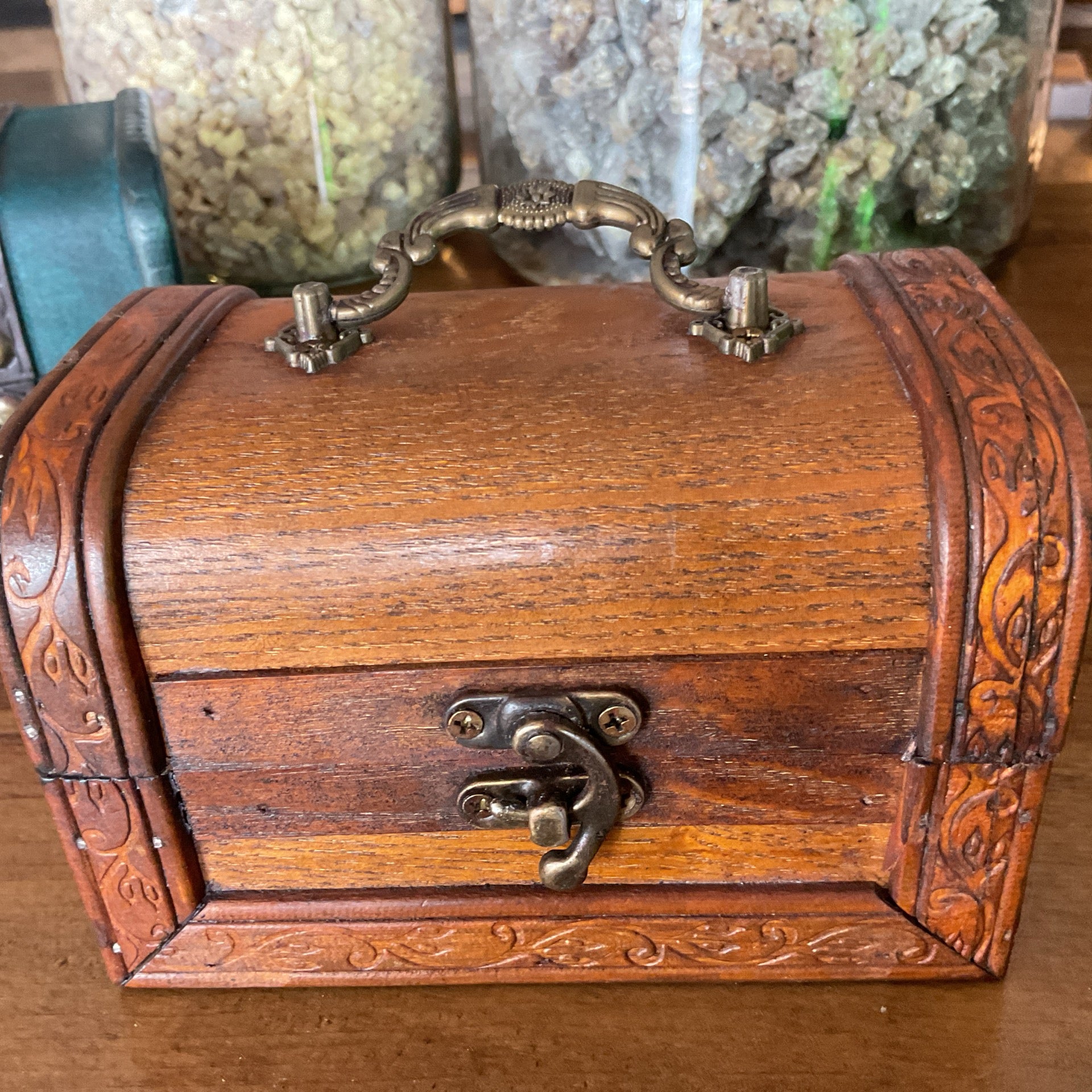 Antique Wooden Chest Storage Box Brown Wood Color 4"L x 5.5"W x 3.74"H
