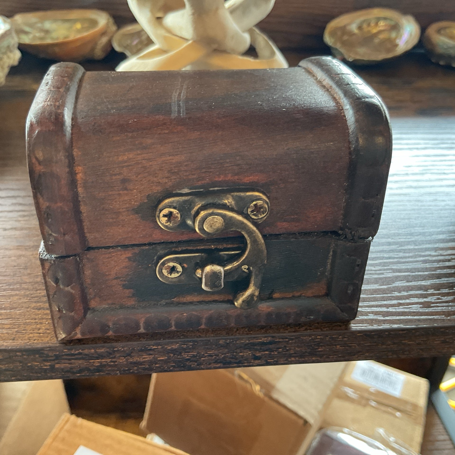 Antique Wooden Chest Box Rosewood Color 2.37"L x 2.50"H x 3.25"W