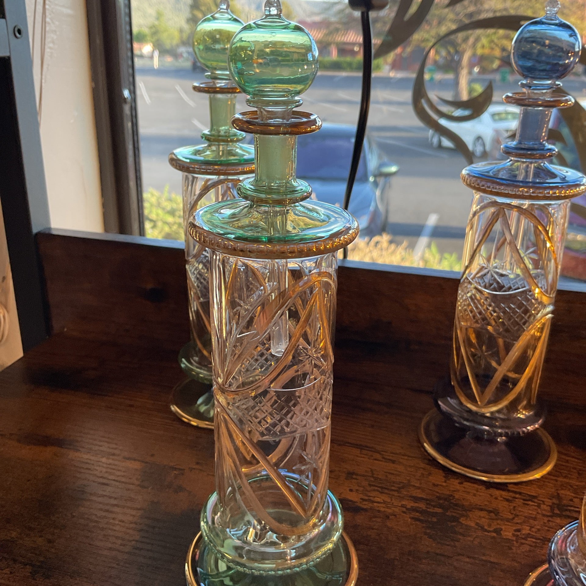 Large green 24k gold perfume bottle handmade