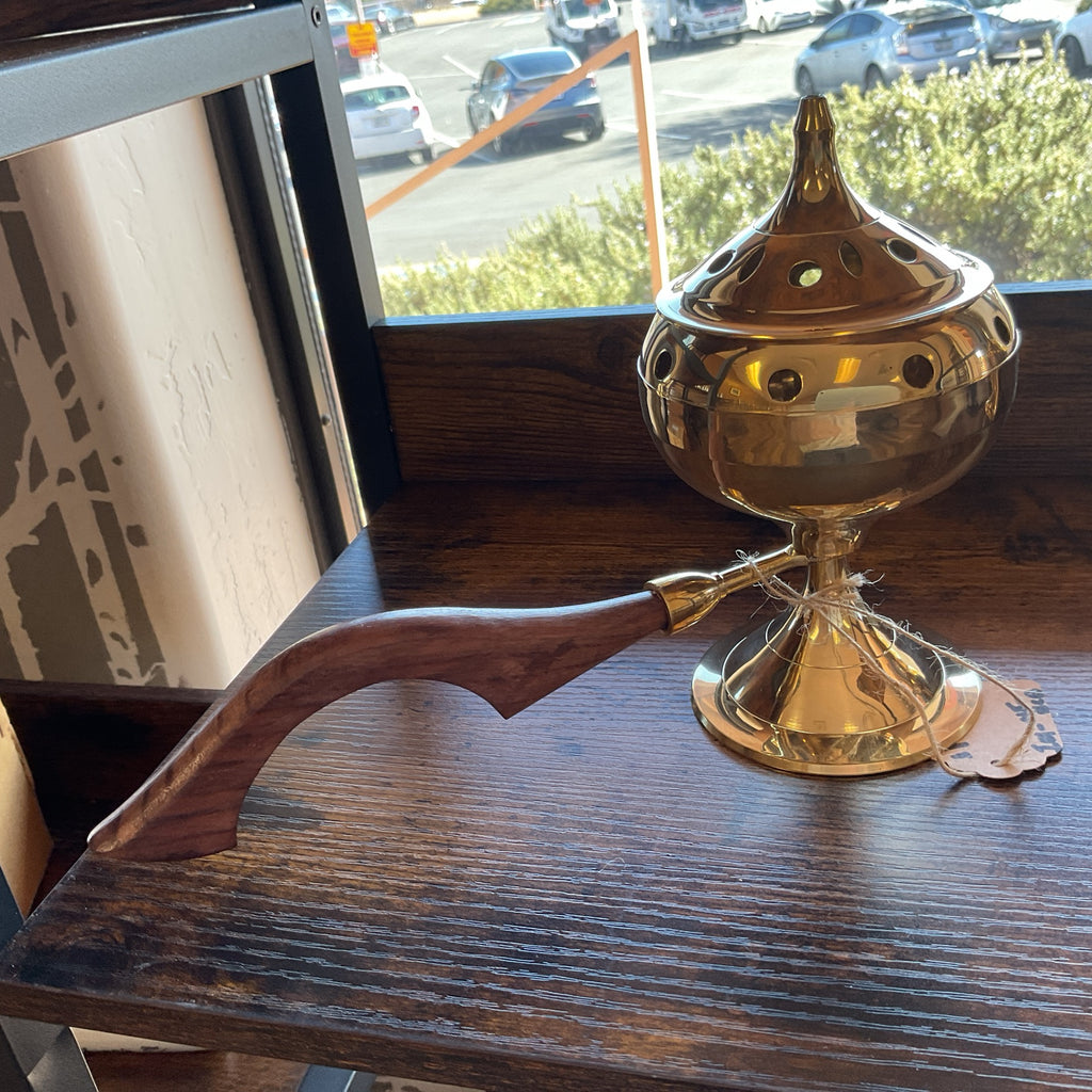 Brass Incense Burner w/ Handle 7" H