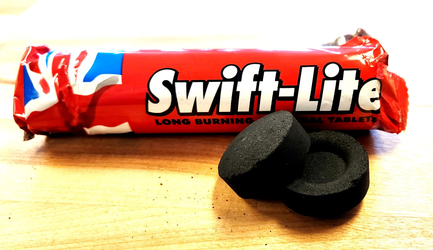 1 Roll, Swift-Lite 33mm Charcoal Tablets, 10 Per Roll.